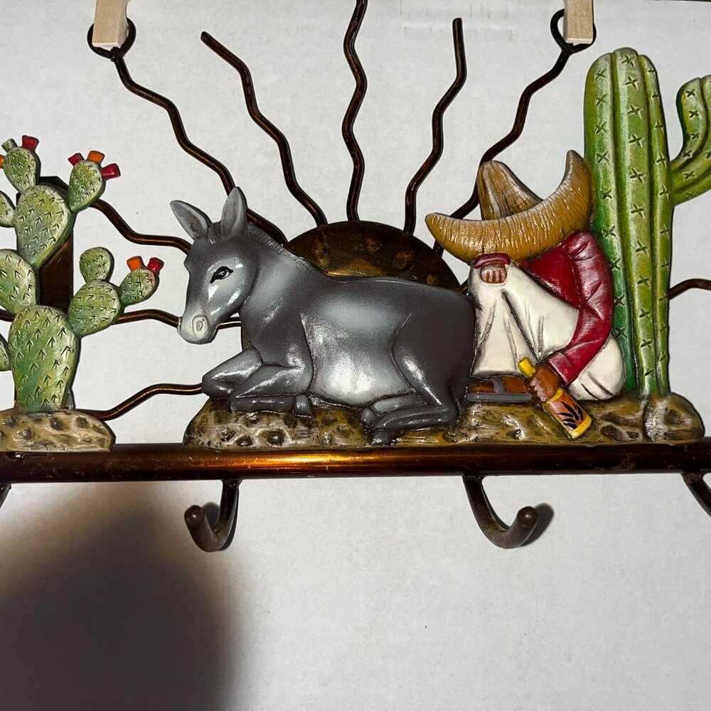 Siesta Themed Wall Hanger for Keys, Donkey, Cactus, Metal 12x9 - Picture 6 of 6